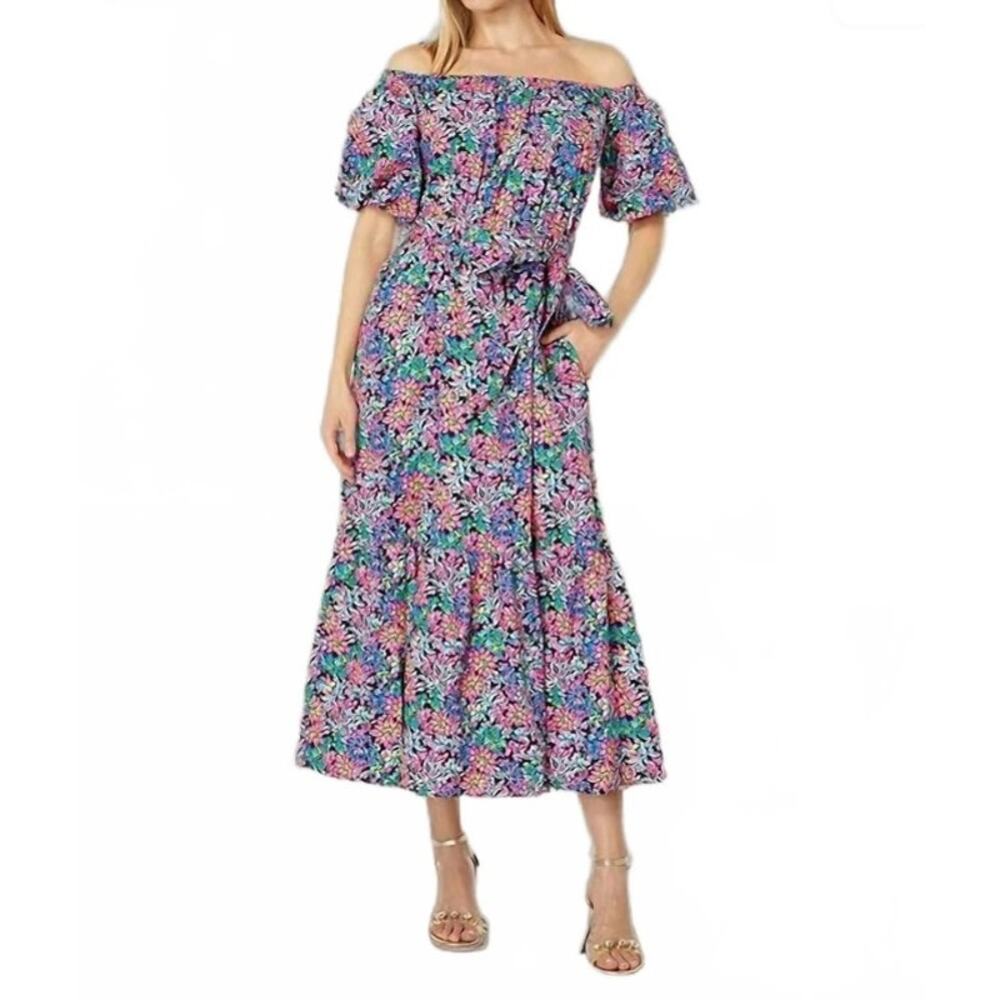 Lilly Pulitzer Tamie Off The Shoulder Midi Dress In Feeling Fintastic Size XS - Picture 10 of 11